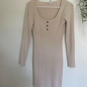 tan long sleeve beige mini dress